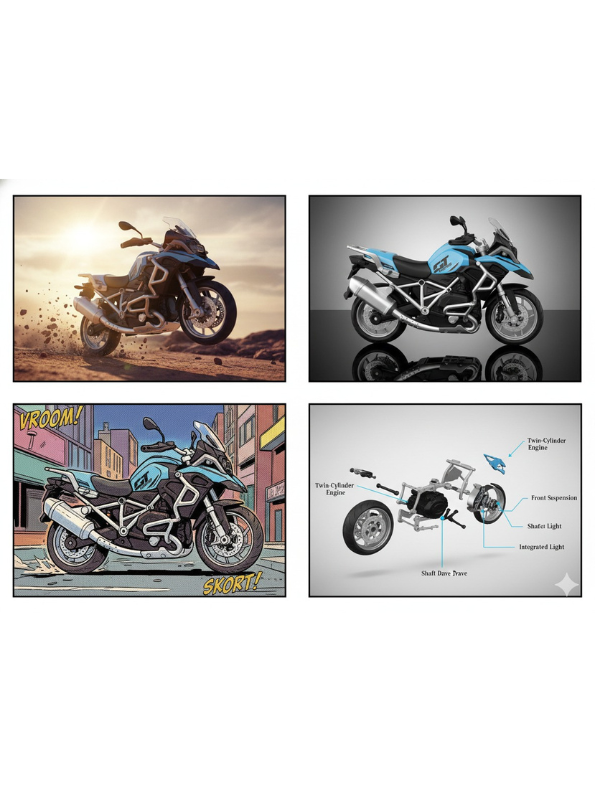 1:8 Scale Adventure Touring Diecast Motorcycle – Blue/Black Dual-Sport Toy Bike with Working Suspension and Kickstand