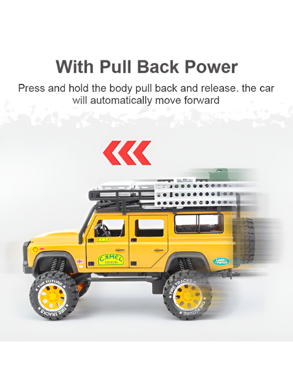 Land Rover Defender 1:24 Scale Diecast Off-Road SUV – Camel Trophy Edition Roof Rack & Detailed Accessories - Free Car Inside - LMI16541