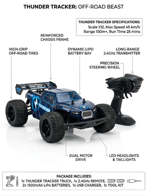 2.4GHz RC Thunderstorm Racing Car – Blue 1:14 Scale High-Speed Off-Road Buggy for Kids & Adults | LMI15590