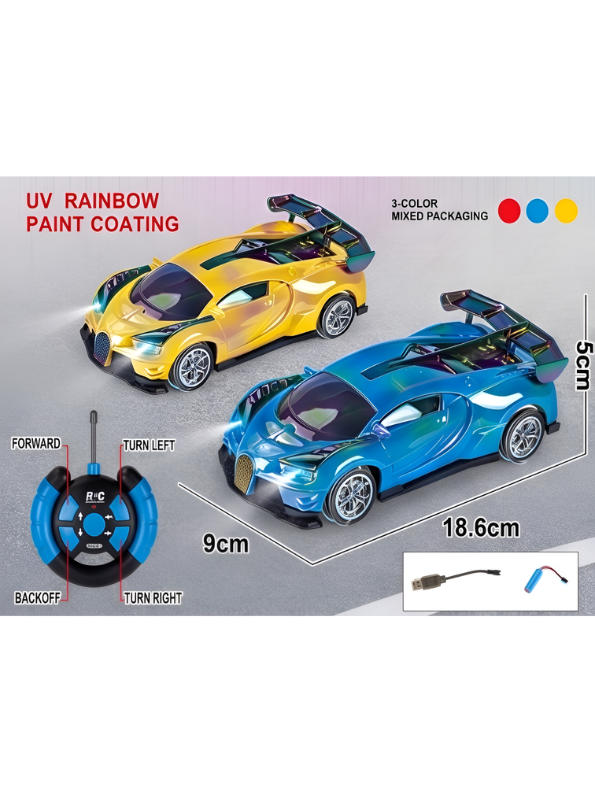 Bugatti Remote Control Car with LED Headlights – High-Speed RC Toy Car with Rechargeable Li-Ion Battery & Steering Wheel Remote, Gloss UV Finish Iridescent Blue Racing Car for Kids & Adults LMI16770
