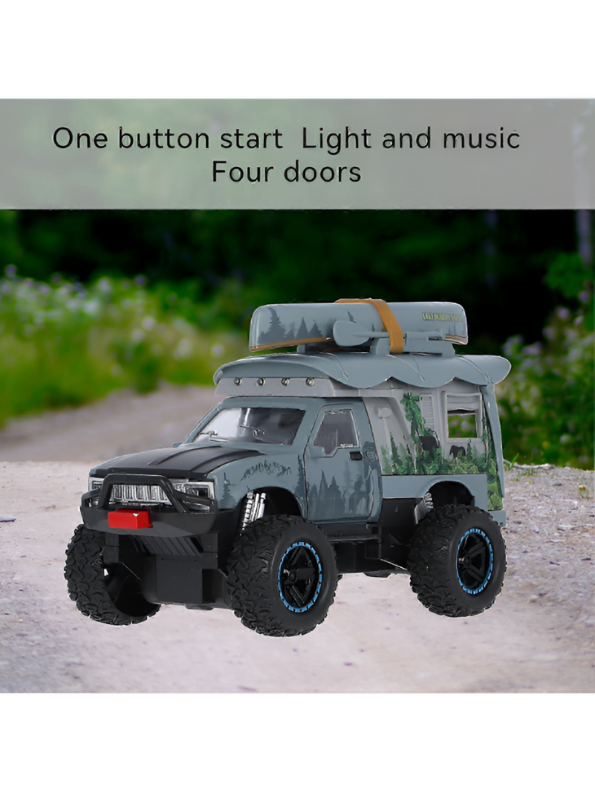Grey 4x4 Off-Road Adventure Camper Metal Toy Truck with Roof-Top Canoe – Safari SUV Toy Vehicle with Wilderness Graphics for Kids & Collectors LMI16426