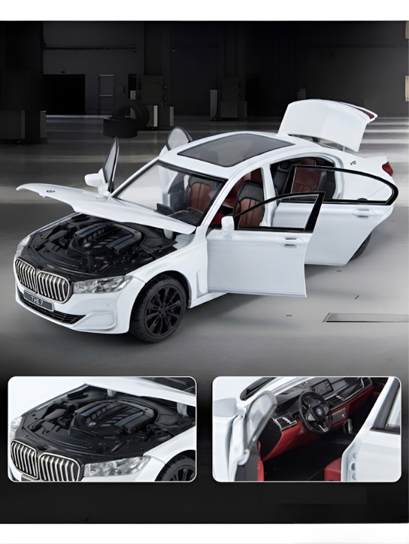 BMW 760 Li Alloy Metal Model Car – White Scale 1:24 Premium Highly Detailed Simulation Replica with Steering Linkage and Functional Parts LMI16796