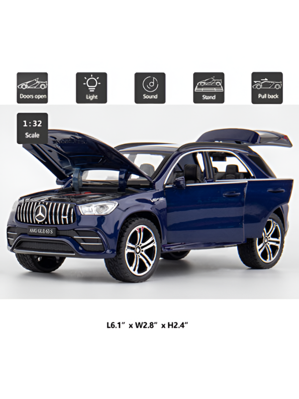 Blue Mercedes-Benz AMG GLE 63 S Diecast Model Car 1:32 Scale – Premium Metal Luxury SUV Replica with Opening Doors & Sunroof, Collectible LMI15382