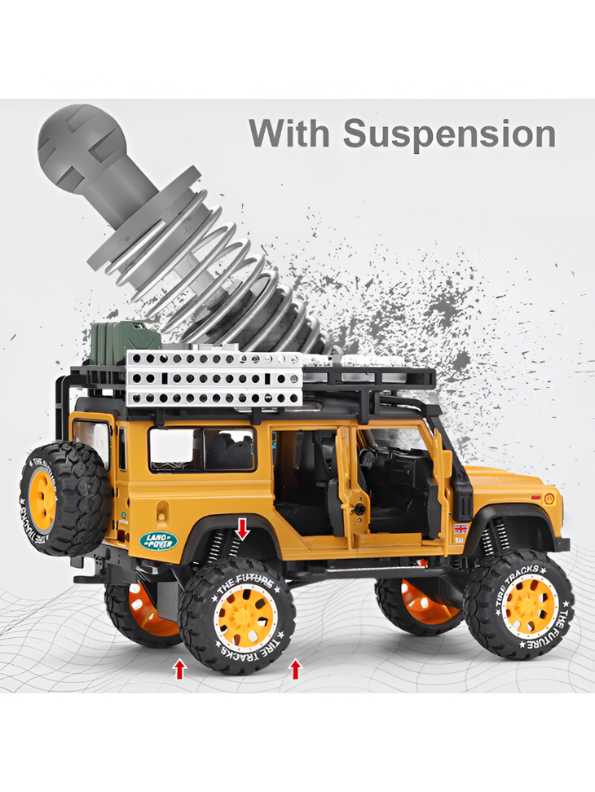 Land Rover Defender 1:24 Scale Diecast Off-Road SUV – Camel Trophy Edition Roof Rack & Detailed Accessories - Free Car Inside - LMI16541
