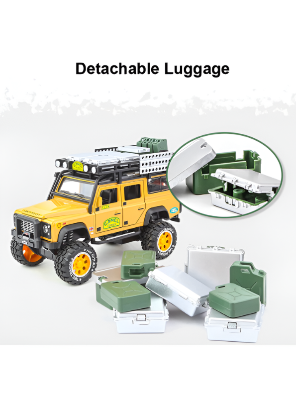 Land Rover Defender 1:24 Scale Diecast Off-Road SUV – Camel Trophy Edition Roof Rack & Detailed Accessories - Free Car Inside - LMI16541