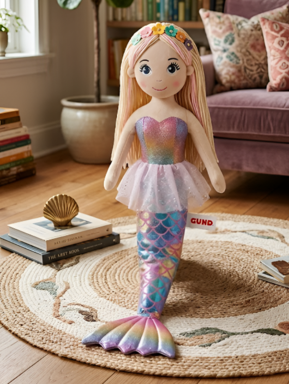Mermaid Plush Doll with Shimmering Rainbow Scales & Flower Crown – 45cm Soft Stuffed Toy for Kids, Cute Gift for Girls, Cuddly Ocean-Themed Plush Toy ST15297