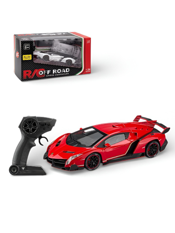 Red Lamborghini Veneno 1:24 Scale Remote Control Car – Diecast Alloy Body RC Supercar with Pistol Grip Transmitter | Special Edition Racing Toy for Kids & Collectors LMI16577