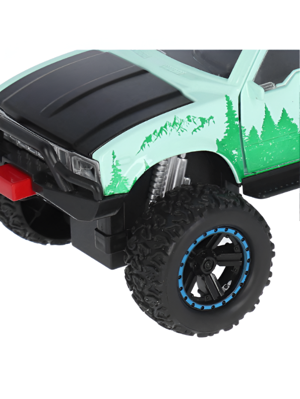 Green 4x4 Off-Road Adventure Camper Metal Toy Truck with Roof-Top Canoe – Safari SUV Toy Vehicle with Wilderness Graphics for Kids & Collectors LMI16426