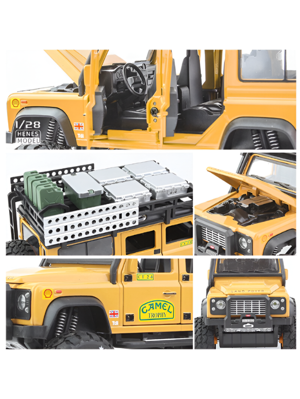 Land Rover Defender 1:24 Scale Diecast Off-Road SUV – Camel Trophy Edition Roof Rack & Detailed Accessories - Free Car Inside - LMI16541