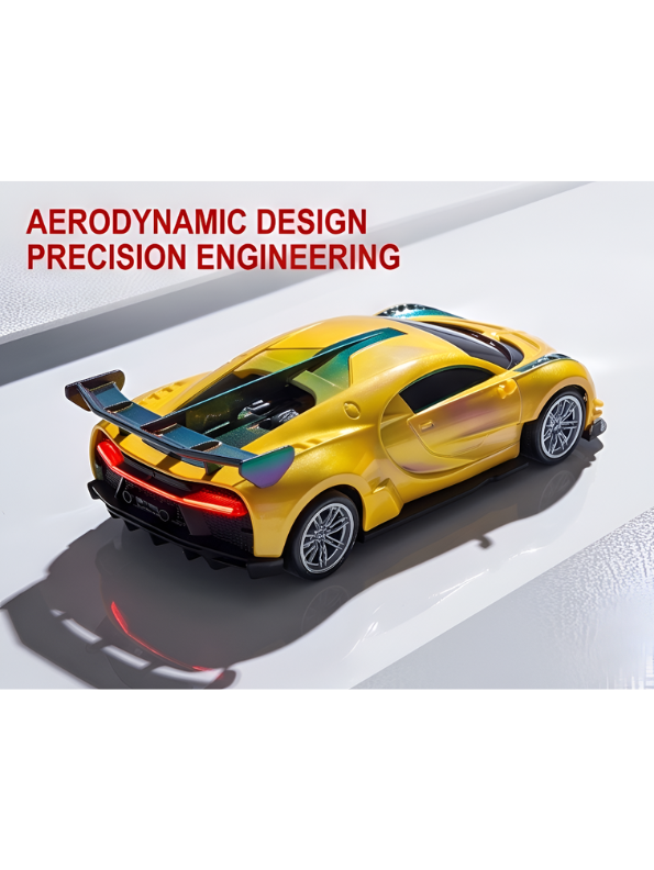 Bugatti Remote Control Car with LED Headlights – High-Speed RC Toy Car with Rechargeable Li-Ion Battery & Steering Wheel Remote, Gloss UV Finish Iridescent Yellow Racing Car for Kids & Adults LMI16770