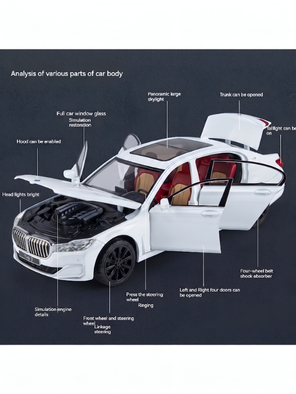 BMW 760 Li Alloy Metal Model Car – White Scale 1:24 Premium Highly Detailed Simulation Replica with Steering Linkage and Functional Parts LMI16796