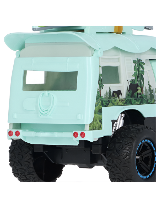 Green 4x4 Off-Road Adventure Camper Metal Toy Truck with Roof-Top Canoe – Safari SUV Toy Vehicle with Wilderness Graphics for Kids & Collectors LMI16426