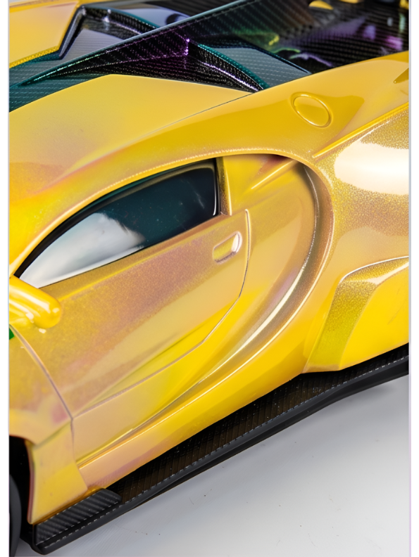 Bugatti Remote Control Car with LED Headlights – High-Speed RC Toy Car with Rechargeable Li-Ion Battery & Steering Wheel Remote, Gloss UV Finish Iridescent Yellow Racing Car for Kids & Adults LMI16770