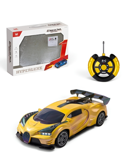 Bugatti Remote Control Car with LED Headlights – High-Speed RC Toy Car with Rechargeable Li-Ion Battery & Steering Wheel Remote, Gloss UV Finish Iridescent Yellow Racing Car for Kids & Adults LMI16770