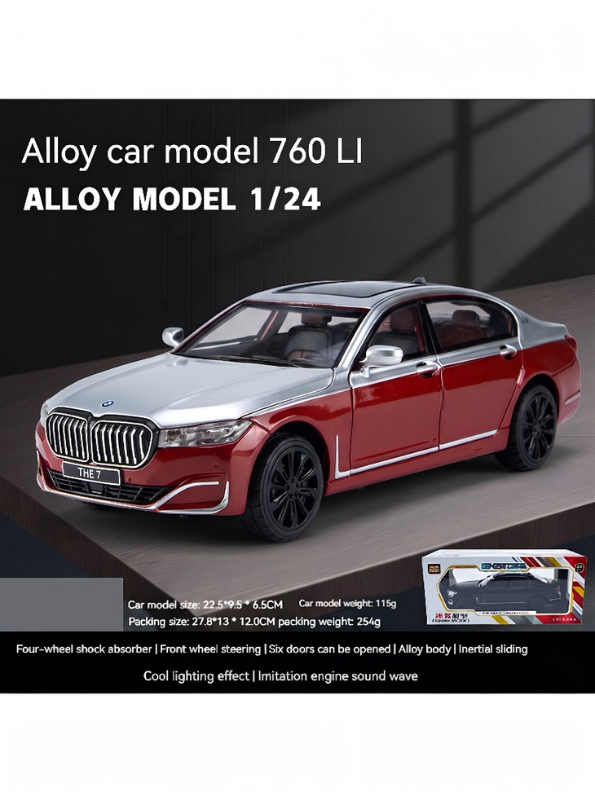 BMW 760 Li Alloy Metal Model Car – Scale 1:24 Premium Highly Detailed Simulation Replica with Steering Linkage and Functional Parts LMI16796