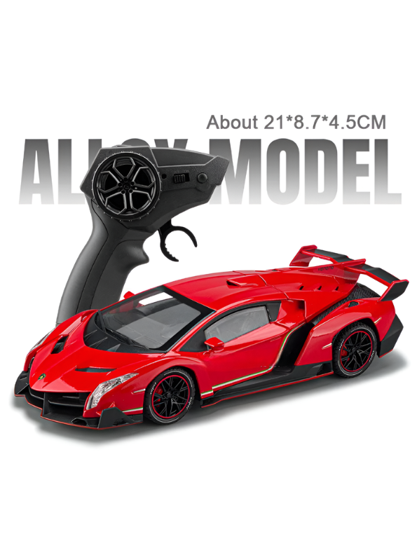 Red Lamborghini Veneno 1:24 Scale Remote Control Car – Diecast Alloy Body RC Supercar with Pistol Grip Transmitter | Special Edition Racing Toy for Kids & Collectors LMI16577