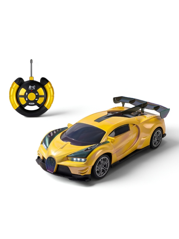 Bugatti Remote Control Car with LED Headlights – High-Speed RC Toy Car with Rechargeable Li-Ion Battery & Steering Wheel Remote, Gloss UV Finish Iridescent Yellow Racing Car for Kids & Adults LMI16770