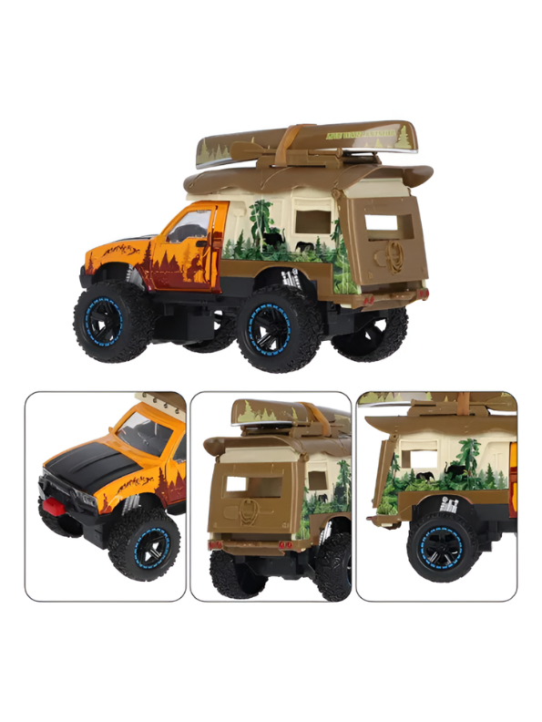 4x4 Off-Road Adventure Camper Metal Toy Truck with Roof-Top Canoe – Safari SUV Toy Vehicle with Wilderness Graphics for Kids & Collectors - Free Car Inside - LMI16426