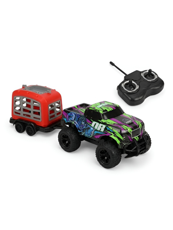 Remote Control Monster Truck Playset with Gorilla Figure & Detachable Trailer Cage – RC Diecast Beast Hauler Toy for Kids LMI15630
