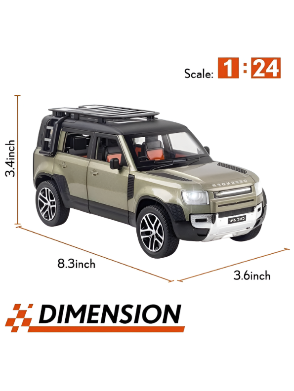 Land Rover Defender Diecast Model Car – 1:24 Scale Premium Metal Off-Road SUV Toy with Realistic Lights & Sound Effects LMI16545