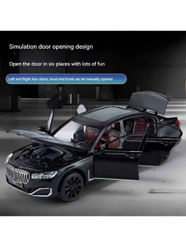 BMW 760 Li Alloy Metal Model Car – Black Scale 1:24 Premium Highly Detailed Simulation Replica with Steering Linkage and Functional Parts LMI16796