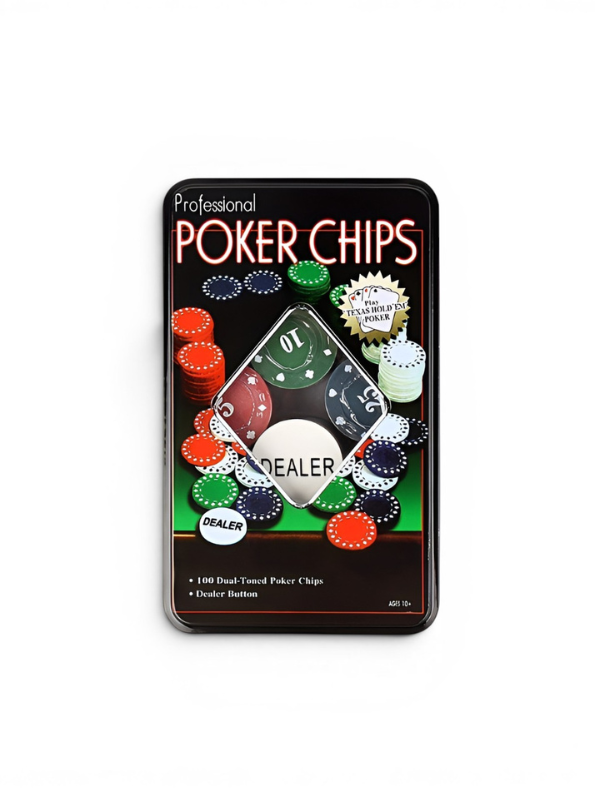 Poker Chips Set with Dealer Button and Tin Case - Premium Dual-Toned Gaming Tokens for Texas Hold'em, Blackjack, and Casino Night Party Games TV5419