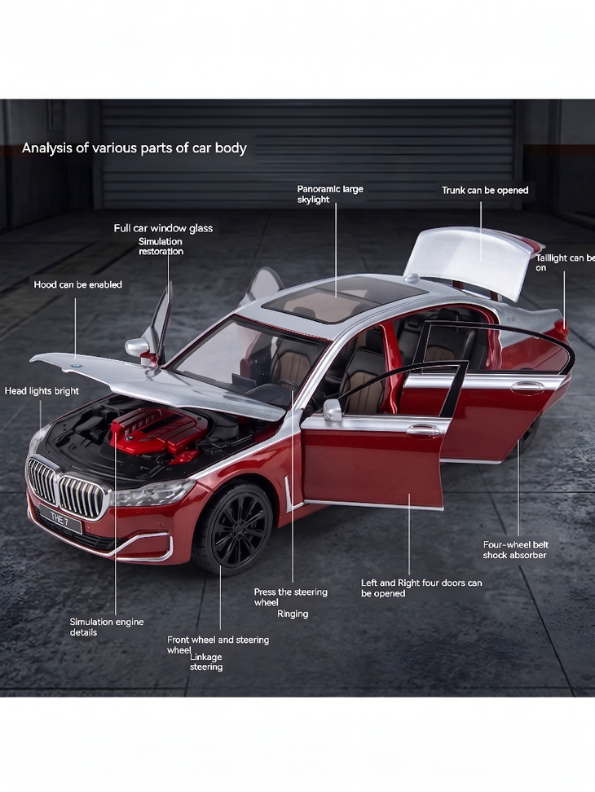BMW 760 Li Alloy Metal Model Car – Scale 1:24 Premium Highly Detailed Simulation Replica with Steering Linkage and Functional Parts LMI16796
