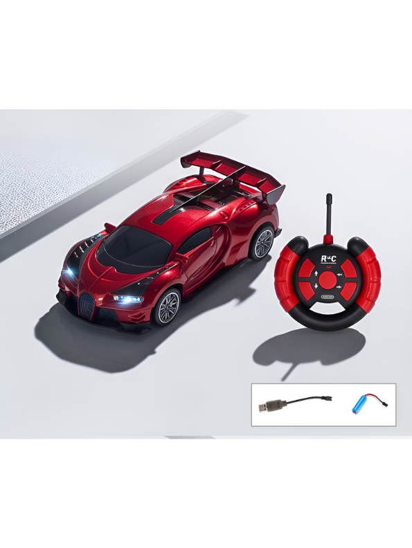 Bugatti Remote Control Car with LED Headlights – High-Speed RC Toy Car with Rechargeable Li-Ion Battery & Steering Wheel Remote, Gloss UV Finish Iridescent Red Racing Car for Kids & Adults LMI16770