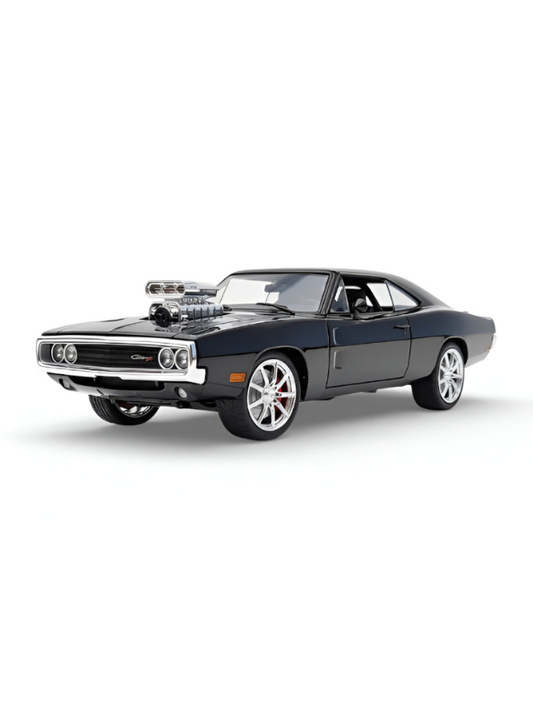 1970 Dodge Charger R/T Diecast Model Car - 1:24 Scale Black Muscle Car with Blower - Dom’s Fast & Furious Inspired Edition LMI15517