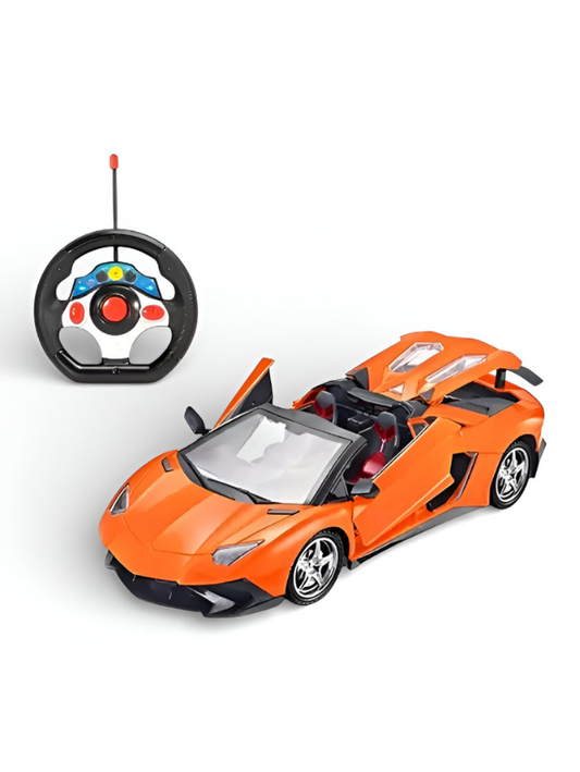 1:20 Scale RC Lamborghini Aventador Style Toy Car - Remote Control Sportscar with Opening Doors, Working Lights & Steering Wheel Controller - Orange LMI11370