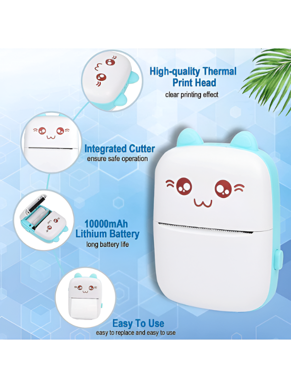 Cute Cat Wireless Pocket Printer - Portable Mini Bluetooth Thermal Photo Printer for Kids & DIY Journaling - Compact Inkless Label Maker Machine for Notes, Memos, and Scrapbooking TV5402