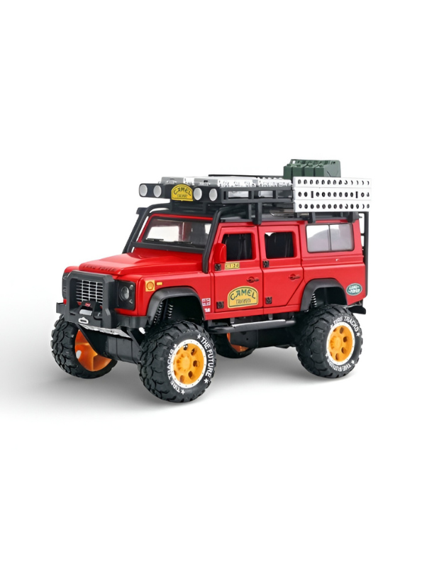 Land Rover Defender 1:24 Scale Diecast Off-Road SUV – Camel Trophy Edition Roof Rack & Detailed Accessories - Free Car Inside - LMI16541