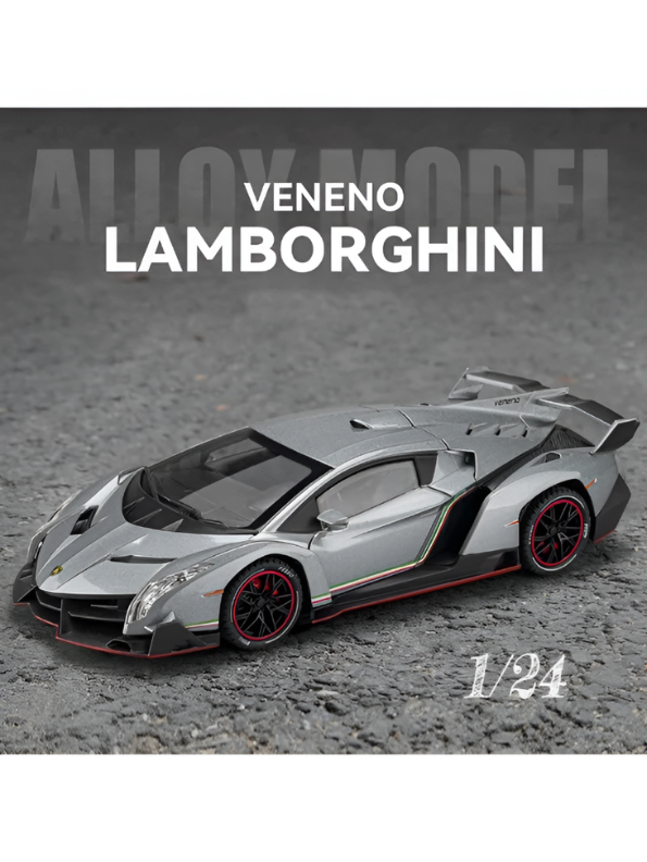 Grey Lamborghini Veneno 1:24 Scale Remote Control Car – Diecast Alloy Body RC Supercar with Pistol Grip Transmitter | Special Edition Racing Toy for Kids & Collectors LMI16577