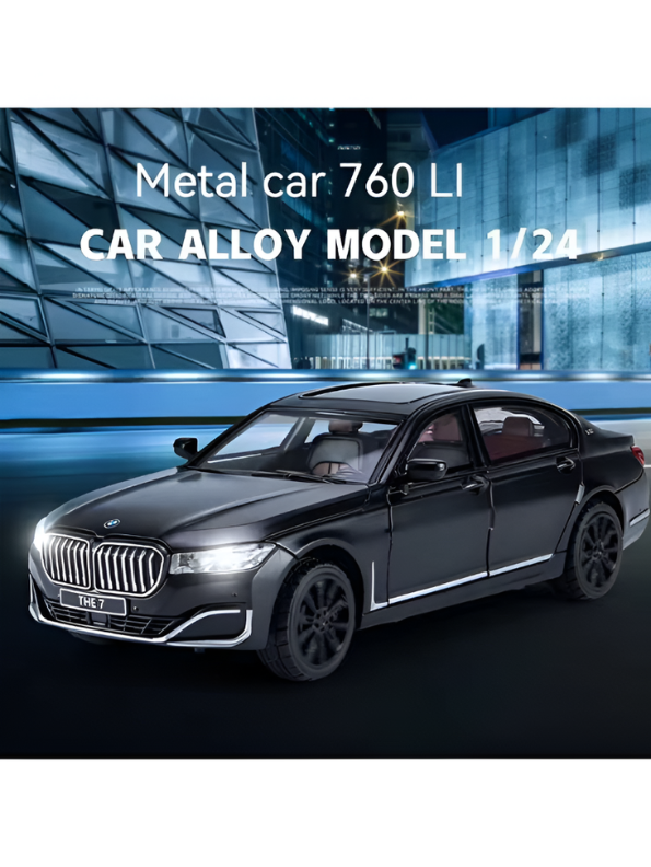 BMW 760 Li Alloy Metal Model Car – Black Scale 1:24 Premium Highly Detailed Simulation Replica with Steering Linkage and Functional Parts LMI16796