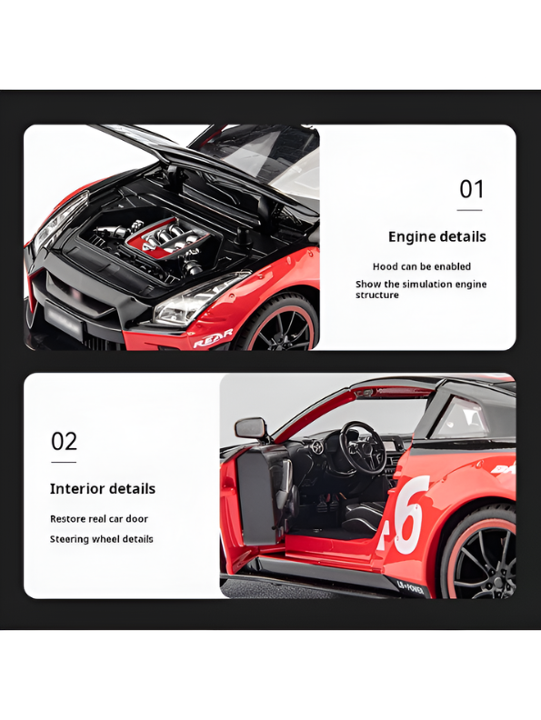 Nissan GT-R R35 Diecast Race Car 1:22 Scale GT3 Livery Metal Model Toy  Red Professional Collectible Display Vehicle TV6834