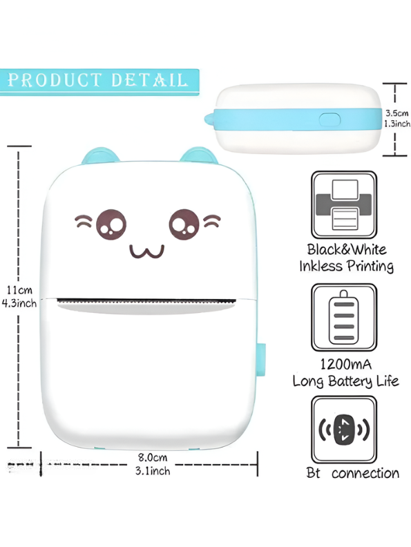 Cute Cat Wireless Pocket Printer - Portable Mini Bluetooth Thermal Photo Printer for Kids & DIY Journaling - Compact Inkless Label Maker Machine for Notes, Memos, and Scrapbooking TV5402