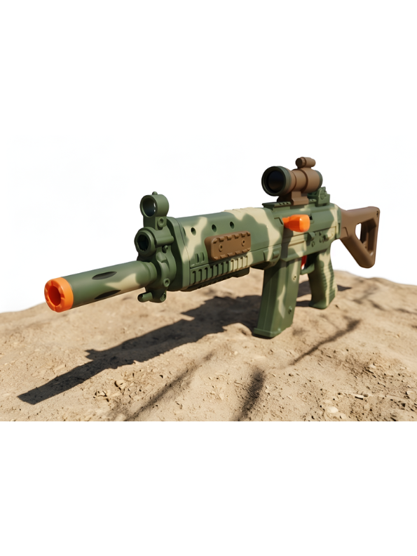 Military Camouflage Toy Rifle with Foam Darts and Scope – Kids Combat Plastic Shooting Play Set LMI13628