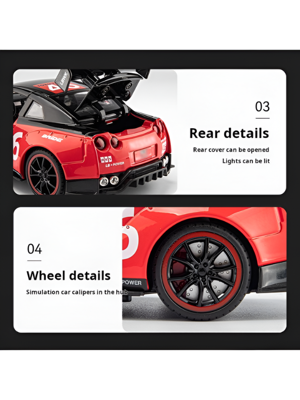 Nissan GT-R R35 Diecast Race Car 1:22 Scale GT3 Livery Metal Model Toy  Red Professional Collectible Display Vehicle TV6834