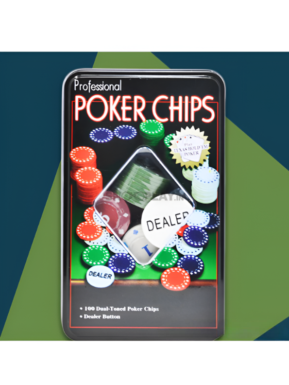 Poker Chips Set with Dealer Button and Tin Case - Premium Dual-Toned Gaming Tokens for Texas Hold'em, Blackjack, and Casino Night Party Games TV5419