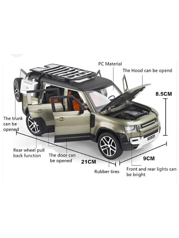 Land Rover Defender Diecast Model Car – 1:24 Scale Premium Metal Off-Road SUV Toy with Realistic Lights & Sound Effects LMI16545