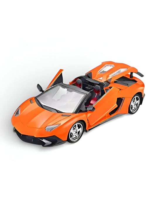 1:20 Scale RC Lamborghini Aventador Style Toy Car - Remote Control Sportscar with Opening Doors, Working Lights & Steering Wheel Controller - Orange LMI11370