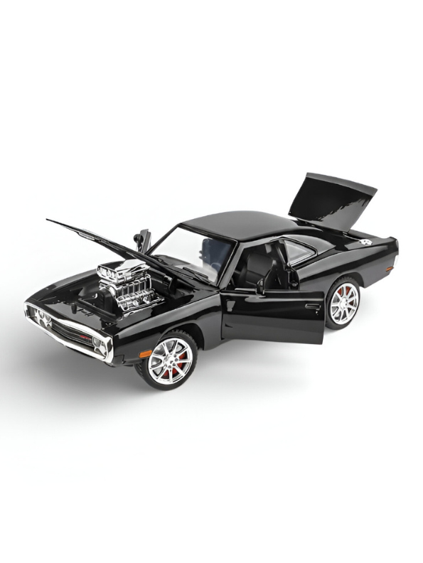 1970 Dodge Charger R/T Diecast Model Car - 1:24 Scale Black Muscle Car with Blower - Dom’s Fast & Furious Inspired Edition LMI15517