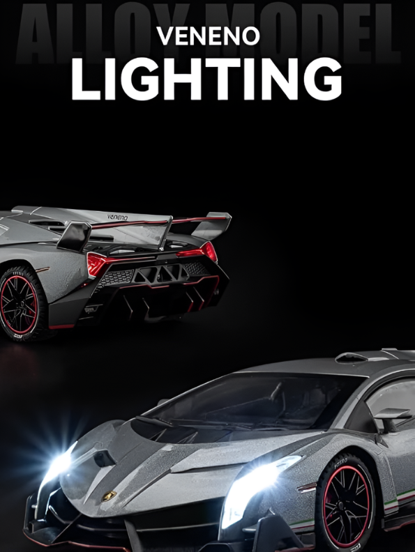 Grey Lamborghini Veneno 1:24 Scale Remote Control Car – Diecast Alloy Body RC Supercar with Pistol Grip Transmitter | Special Edition Racing Toy for Kids & Collectors LMI16577