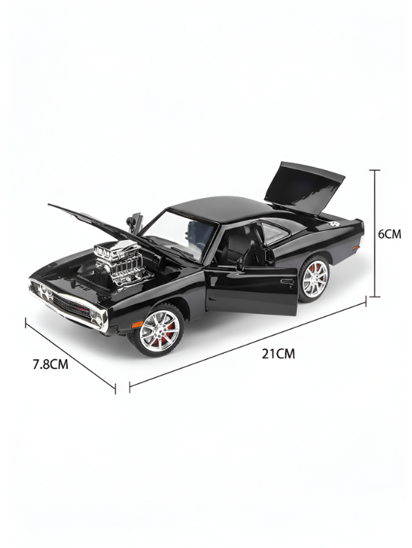 1970 Dodge Charger R/T Diecast Model Car - 1:24 Scale Black Muscle Car with Blower - Dom’s Fast & Furious Inspired Edition LMI15517