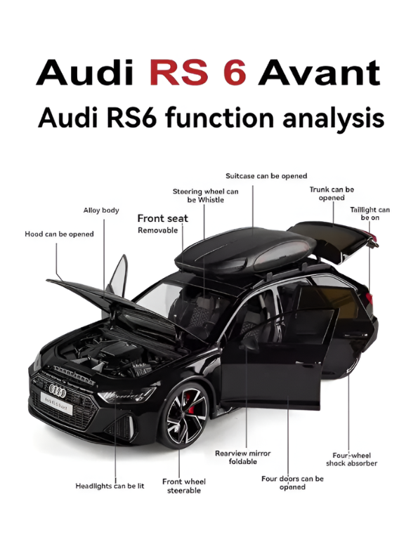 Audi RS6 Avant Model 1:24 Scale Diecast Car - Black Metal Collectible | TV4887