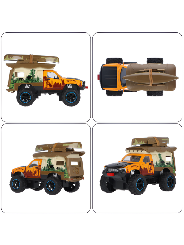 4x4 Off-Road Adventure Camper Metal Toy Truck with Roof-Top Canoe – Safari SUV Toy Vehicle with Wilderness Graphics for Kids & Collectors - Free Car Inside - LMI16426