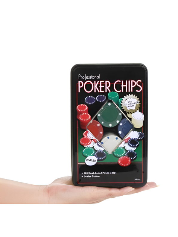 Poker Chips Set with Dealer Button and Tin Case - Premium Dual-Toned Gaming Tokens for Texas Hold'em, Blackjack, and Casino Night Party Games TV5419