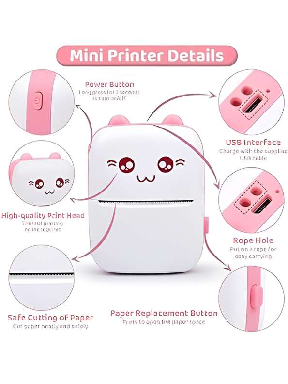 Mini Thermal Printer - Portable Bluetooth Wireless Pocket Printer for Photos, Labels, Notes & Scrapbooking - Inkless Instant Sticker Maker Machine Compatible with iOS & Android TV5402