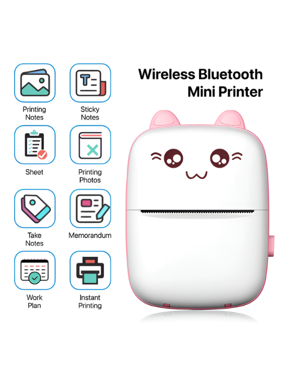 Mini Thermal Printer - Portable Bluetooth Wireless Pocket Printer for Photos, Labels, Notes & Scrapbooking - Inkless Instant Sticker Maker Machine Compatible with iOS & Android TV5402