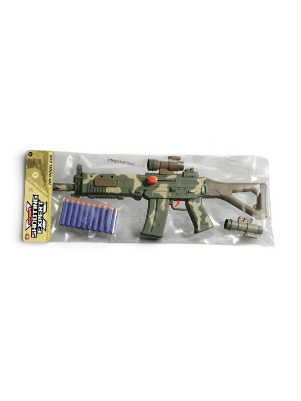 Military Camouflage Toy Rifle with Foam Darts and Scope – Kids Combat Plastic Shooting Play Set LMI13628
